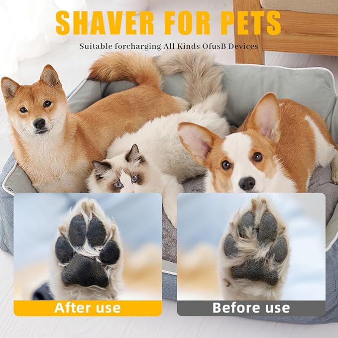 Dog Paw Trimmer, Low Noise Paw Hair Trimmer for Dogs with LED Light Wireless Pet Shaver, Suitable for Claws, Ears, Face, HIPS and Eyes(Orange)