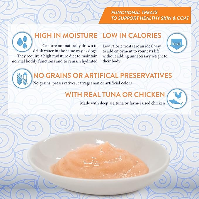 INABA Churu for Skin and Coat Lickable Purée Natural Cat Treats with Omega Oils, Taurine and Green Tea, 0.5 Ounces Each - Chicken Recipe (12 Tubes)