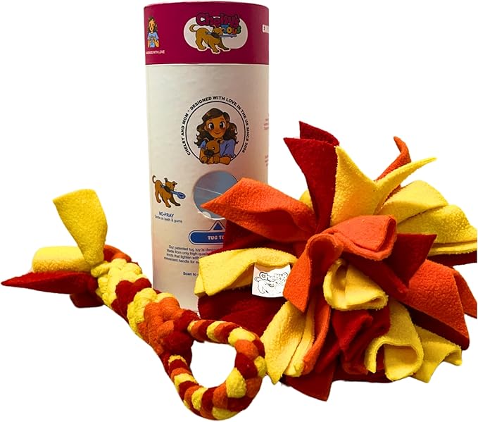 Chelsy's Toys 3-in-1 Enrichment Tube for Dogs - Tug Toy, Treat Dispenser & Snuffle Ball | Durable Rope Dog Toy | Interactive Dog Treat Puzzle for Large Dogs & Puppies (Orange)