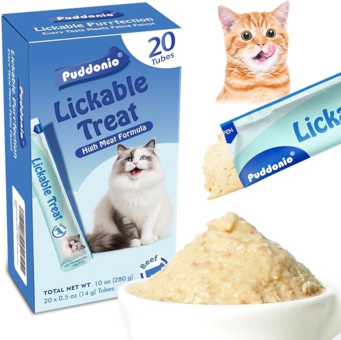 High-Meat Lickable Cat Treats, Grain & Gum Free, No Additives, All-Natural High Protein Puree, 0.5oz Tubes (Pack of 20)