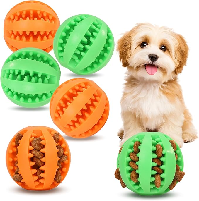 6 Pack Dog Puzzle Teething Chew Toy Balls Interactive Dog Toys for Treat Dispensing Durable Dog Ball for Puppy Tooth Cleaning