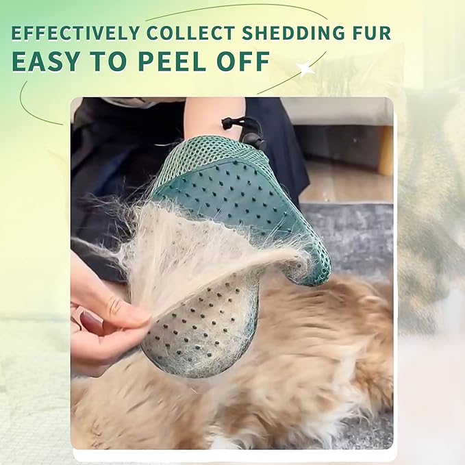 2 in 1 Pet Fur Glove & Cat Hair Remover Glove, Dog Grooming Glove Brush for Shedding, Massage, Efficient Pet Hair Remover Mitt for Uproot Cleaner Clothes, Couch, Carpet [Blue/Pair]