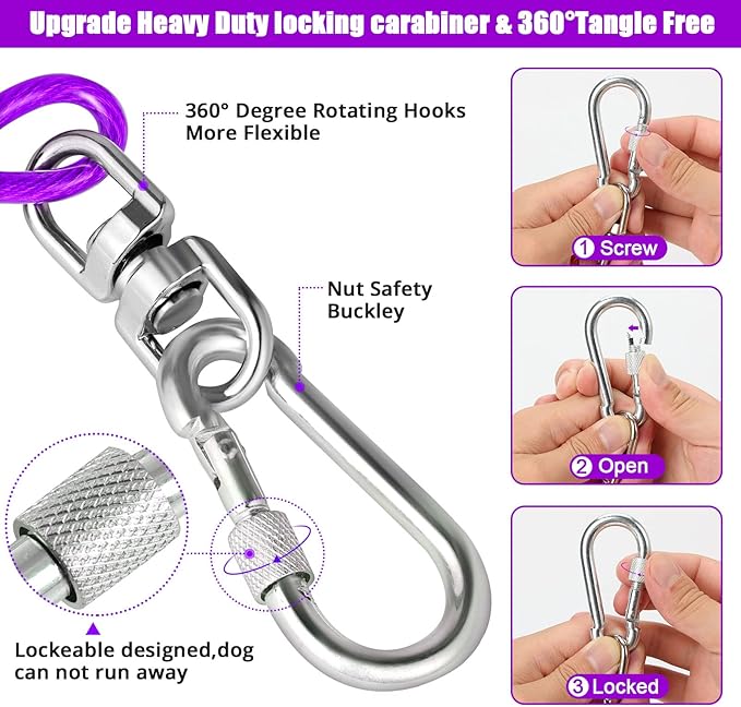 Jenico 100 FT Dog Runner Cable with Swivel Hook, Outdoor Training Line for Small to Medium Pets Up to 500 LBS