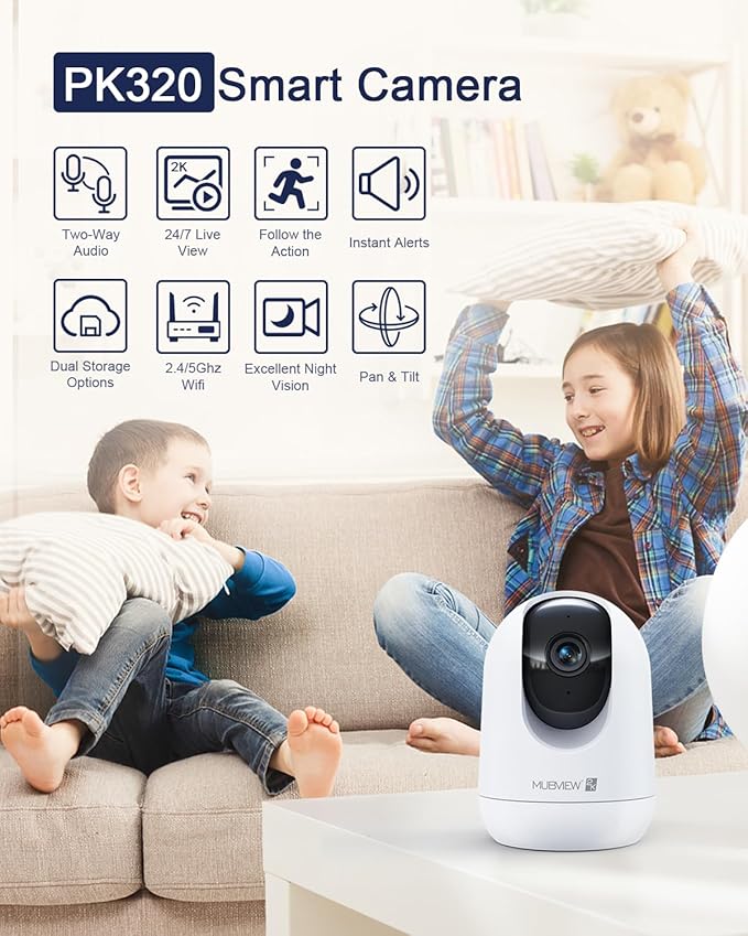 Indoor Security Camera 2K, Pet Camera with Phone App, WiFi Cameras for Home Security Camera for Dog/ Baby Monitor/Elder Pan Tilt, 5/2.4GHz, 24/7, 2-Way Talk, Human Detection, Motion Tracking, Cloud