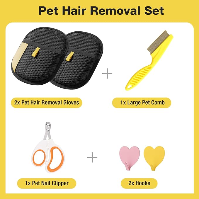 Pet Hair Removal Glove - 2025 Upgraded Electrostatic Pet Hair Remover, Cat & Dog Hair Remover Tool for Couch, Furniture, Carpet, Car Seat, Clothing, Reusable Double Sided Cat Grooming Gloves (2PCS)