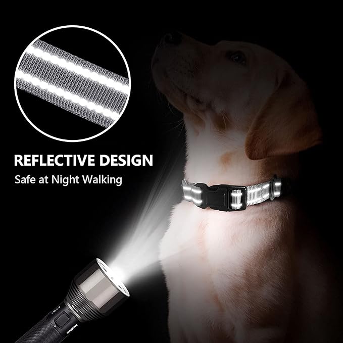 Hikiko Reflective Martingale Collar for Small Dogs with Buckle Adjustable Training Walking No Slip Collars, Sliver Gray, S
