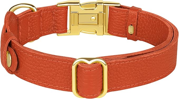 Leather Airtag Dog Collar - Soft Tracking Dog Collar with Apple AirTag Holder and Metal Buckle - Safety GPS Pet Collars for Small Medium Large Dogs Puppy Pink Red (Orange, M, 14"-18" Neck Fit)