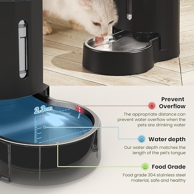 CZPET Automatic 4L/135Oz/1Gal Cat Water Dispenser with Stainless Steel Bowl, Gravity Waterer for Small Medium Dog Puppy Kitten (Black)