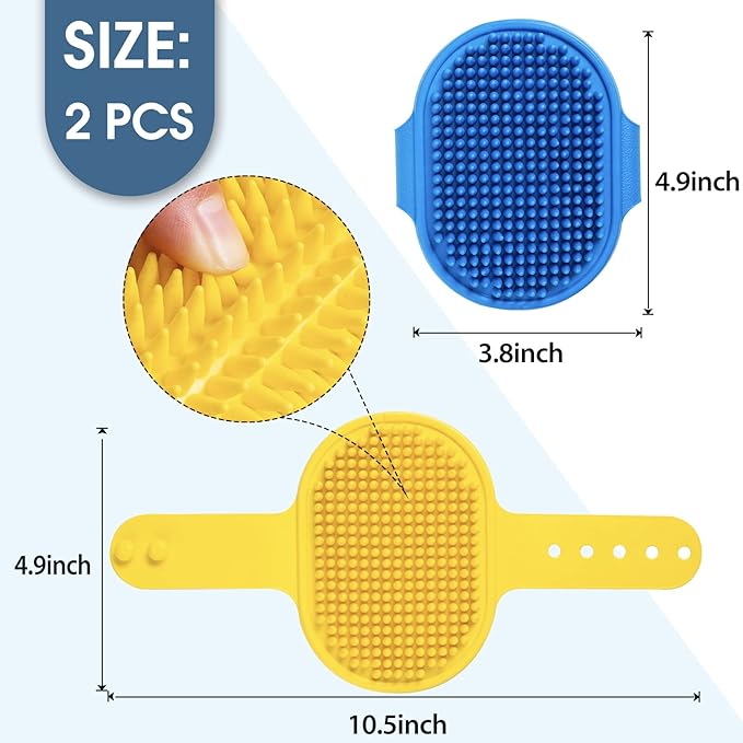 Dog Grooming Brush, Lilpep Pet Shampoo Bath Brush Soothing Massage Rubber Comb with Adjustable Ring Handle for Long Short Haired Dogs and Cats (Blue+Yellow, pack of 2)