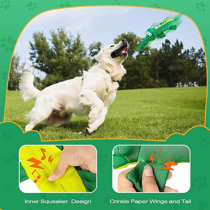 Dog Plush Toy for Aggressive Chewer, Though Large Stuffed Animal Dog Toys, Upgrade 10 Times Durablities Dyneema Dogs Squeaky Toy, Big Dogs Toys for Small, Medium, Large Breed(Crocodile)