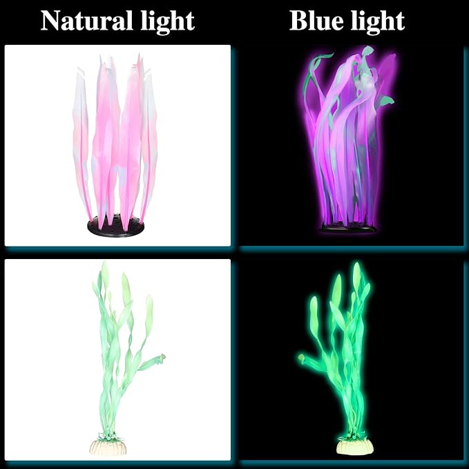 Frienda 8 Pieces Glowing Fish Tank Decorations Plants with 2 Style Glowing Kelp, Sea Anemone, Simulation Coral, Jellyfish, Lotus Leaf, Mushroom for Aquarium Fish Tank Ornament(Yellow, Pink)