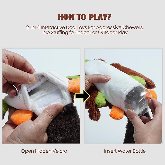 Nocciola 2-in-1 No Stuffing Crinkle Dog Toys with Soft and Durable Fabric, Holds Water Bottles, 2 Extra Long & 3 Regular Size Stuffless Squeaky Dog Toys for Small to Large Dog