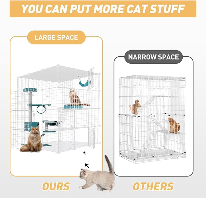 Large Cat Cage Enclosure Indoor DIY Cat Playpen Pet Home Small Animal House Detachable Metal Wire Kennels Crate Large Exercise Place Ideal for 1-4 Cat, White (41x41x55-White)