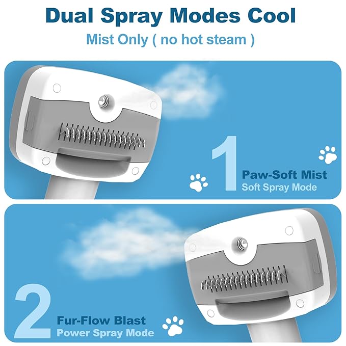 3 in 1 Pet Steam Brush for Dogs & Cats – Self Cleaning, Hair Removal Comb Steam for Shedding & Dematting for Long & Short Haired Pets,Includes Pet Enssence