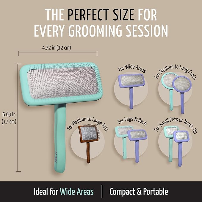 Tauro Pro Line Wooden Deshedding Dog Brush for Long Goldendoodle, Labradoodle & Poodle Hair - Mint Slicker Brush for Dog & Cat Grooming - Rectangular Flexible Cushion & Non-Slip Grip, L