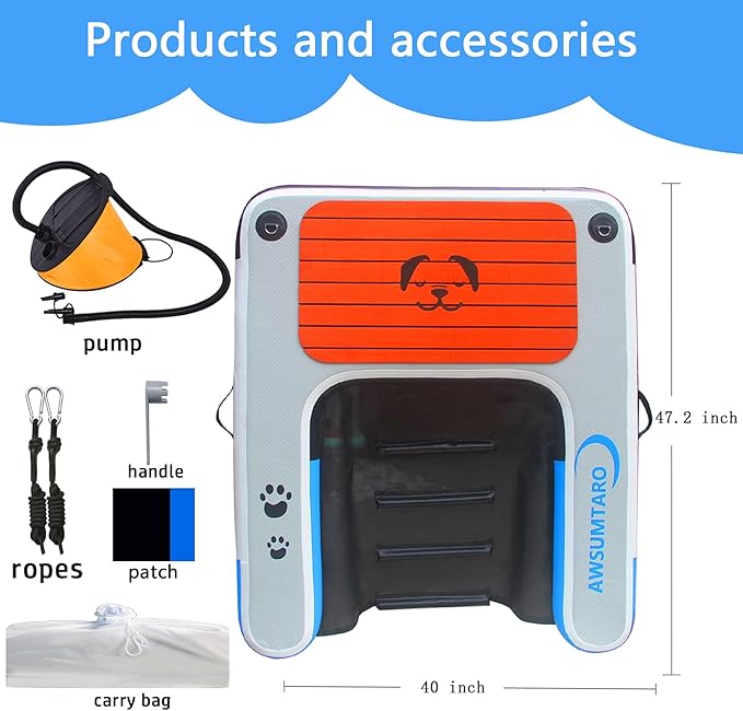 Inflatable Dock, Load-Bearing 200 pounds, Dog pet ramp, Suitable for Swimming Pools, Boat Docks, Lakes, Beach use Water Sports Platform.