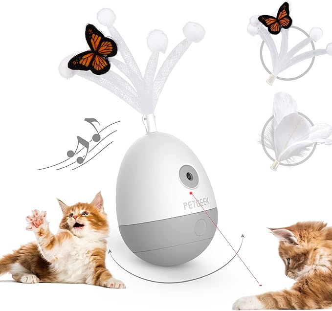 PETGEEK Interactive Cat Laser Pointer Toy with Bird Squeaky, Automatic Cat Wand Replacement, Cat Toys for Indoor Cats