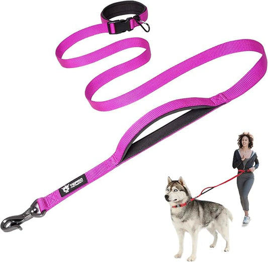 TSPRO Hands Free Dog Leash for Medium to Large Dogs, Adjustable Durable Leash with Comfortable Safety Padded Handle, Heavy Duty Metal Clasp for Walking, Running, Training (Purple)