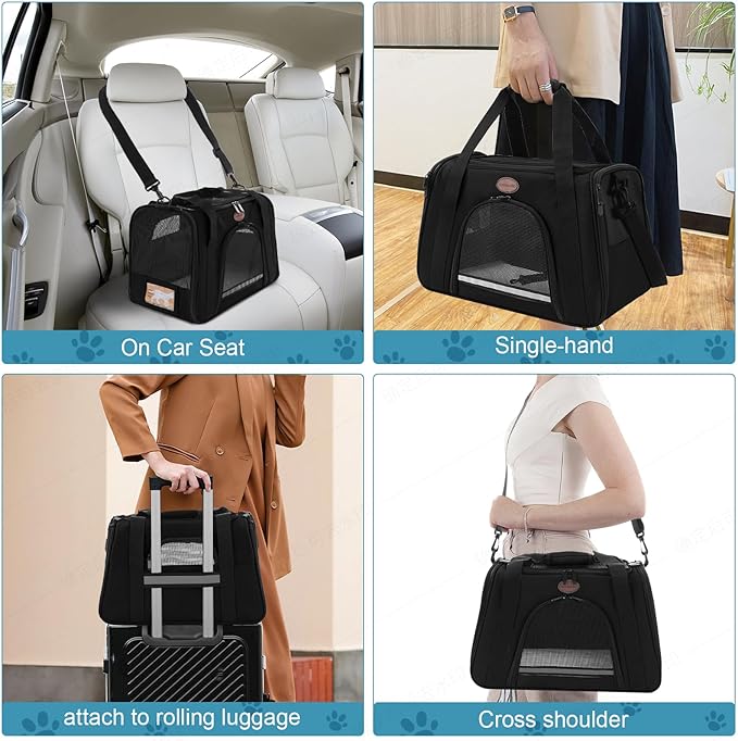 Cat Carrier Dog Carrier Pet Carriers for Medium Small Cats Dogs Puppies up to 15 Lbs,TSA Airline Approved Small Dog Cat Carriers Soft Sided,Collapsible Travel Puppy Carrier (Black, Large)