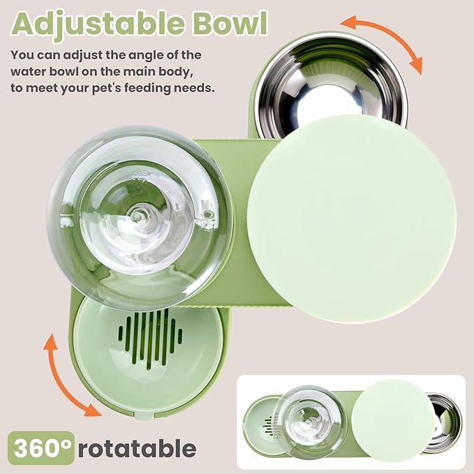 2 Pack Automatic Cat Feeder Stainless Steel Water Dispenser Gravity Food Feeder and Waterer Set with Pet Food Bowl for Small Medium Kitten Puppy Pets Large Capacity(Green)