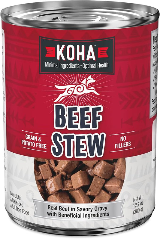 KOHA Minimal Ingredient Beef Stew for Dogs, High Protein Limited Ingredient Dog Food, 12.7oz Cans (Case of 12)
