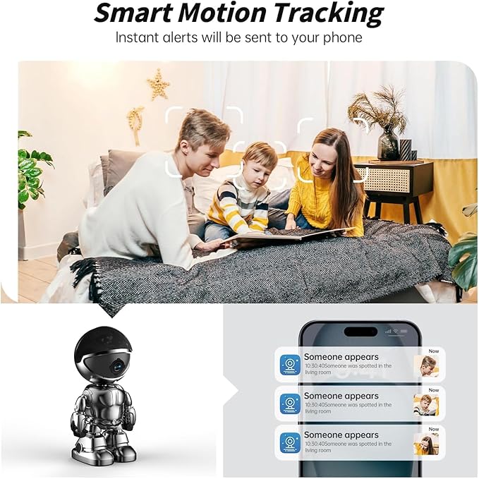 Indoor Camera 2K HD 5G/2.4Ghz WiFi Pet Robot Camera Motion Detection and Alarm,Two-Way Talk,Color Night Vision, Nanny Cam Compatible with Alexa（Black）