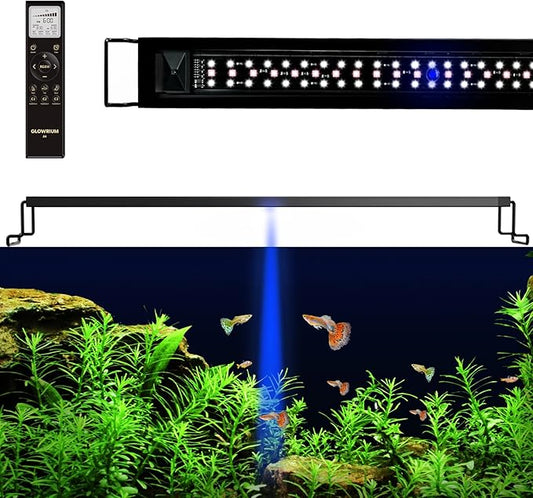 GLOWRIUM LED Aquarium Light with Remote, Full Spectrum Fish Tank Light with Auto Timer, IP67 Waterproof Freshwater Planted Tank Light, Dimmable RGB+W+Moon LEDs with High Performance (9W 12-17in)
