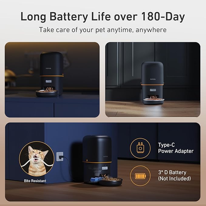 2025 Upgraded Automatic Cat Feeder - 4L Timed Auto Pet Feeder for Cat and Dog with Dry Food Dispenser, 180-day Battery Life, 1-6 Meals Per Day, 1-16 Portion, Desiccant Bag Keeps Food Fresh