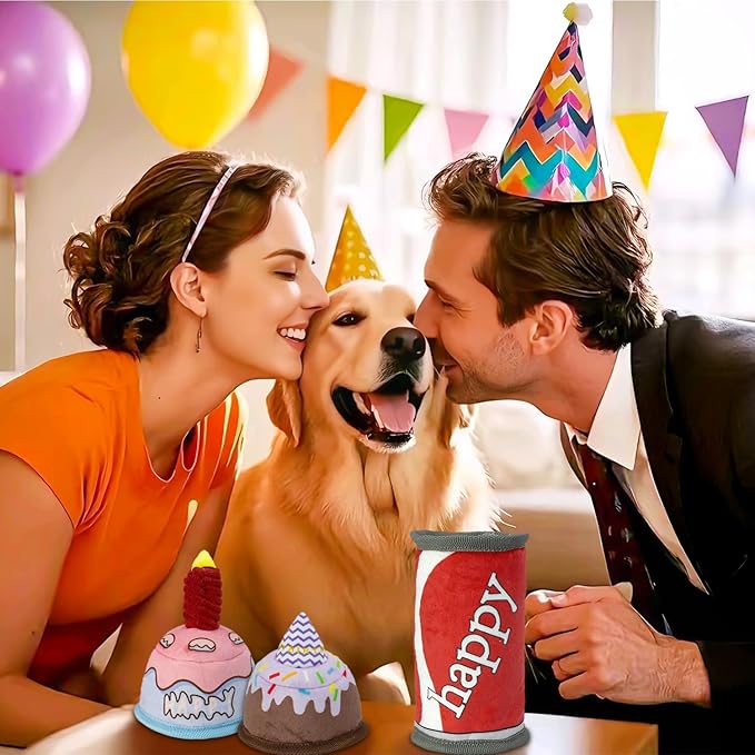 Squeaky Dog Toys Birthday Toy,Dog Toy Cake, No Stuffing pp Cotton for Large, Medium and Small Breeds，Dog Squeaky Balls Inside, Puppy Birthday Gifts