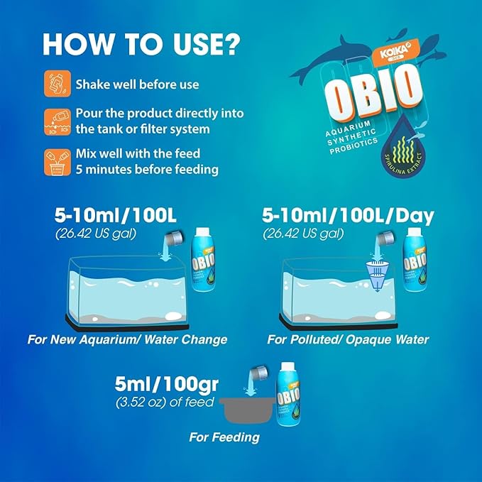KOIKA OBIO Aquarium Water Treatment, Quick Effect (After 8-10 Hours), Improvement of Digestion and Immune Systems of Fish & Shrimp (Liquid, 180ml (6.08 fl oz))