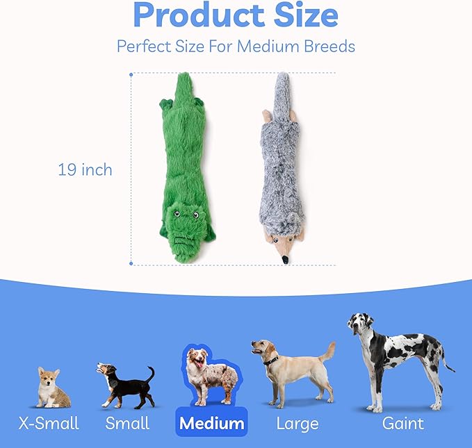 SHARLOVY Dog Squeaky Toys No Stuffing 2 Pack, Plush Crinkle Dog Toys for Large Breed, Durable Doggie Chew Cute Animals Puppy Toy for Teething