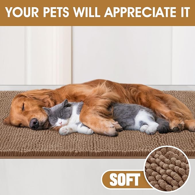 IM HOME Extra Large 60" x 36" Camel Dog Door Mats for Muddy Paws, Chenille Absorbent Dog Mat, Non Slip Heavy Mud Mat for Dogs, Soft Pet Bed Mat for Entryway, Mud Paws, Inside Floor