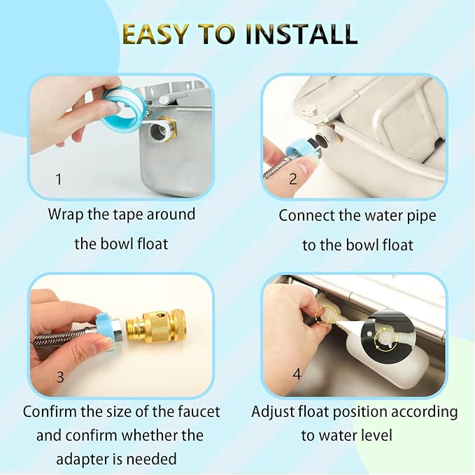 BWOGUE Automatic Water Dispenser for Dogs, 1 Gallon Outdoor Automatic Dog Water Bowl with Float Valve Stainless Steel Dispenser Fit 1/2'' and 3/4'' GHT Faucet for Dog Horse Chicken