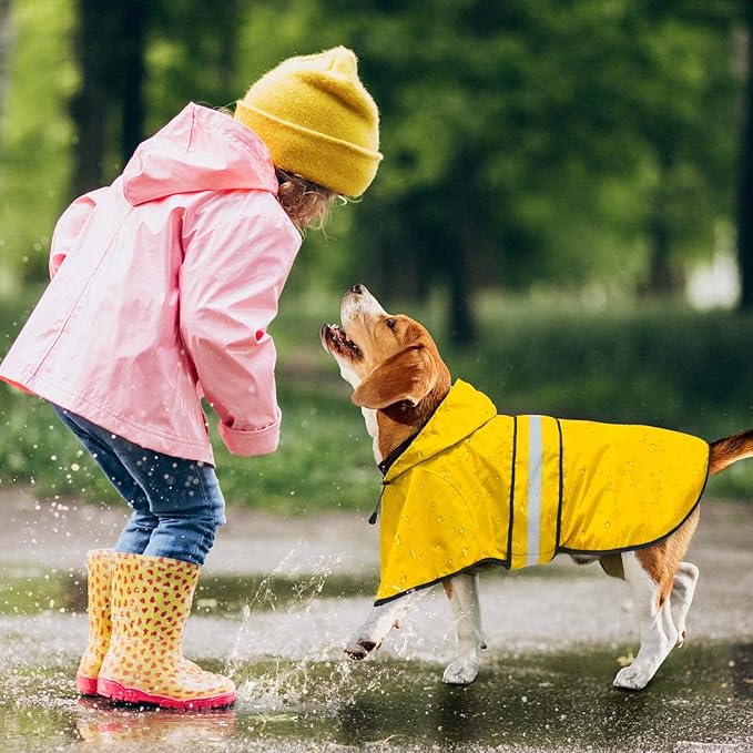Hooded Dog Raincoat - Reflective Dog Rain Jacket Lightweight Puppy Raincoats Waterproof Rain Coat for Dogs (Small, Yellow)