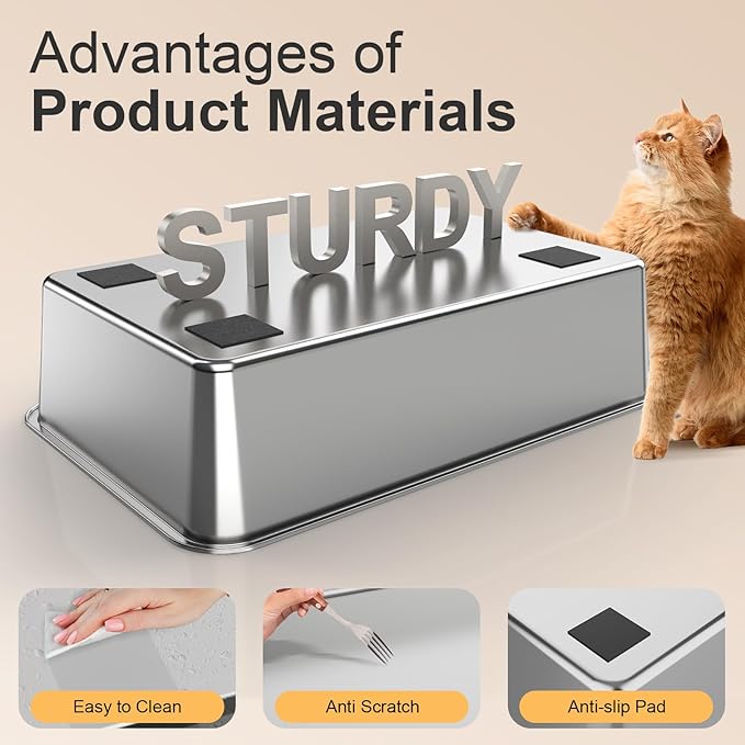 Stainless Steel Cat Litter Box with Lid, XL Extra Large Kitty Litter Box, Enclosed Top Entry Metal Litterbox for Big Cats, Easy Cleaning, Anti-Leakage & High Sided with Mat, Aisle & Scoop Dark Grey