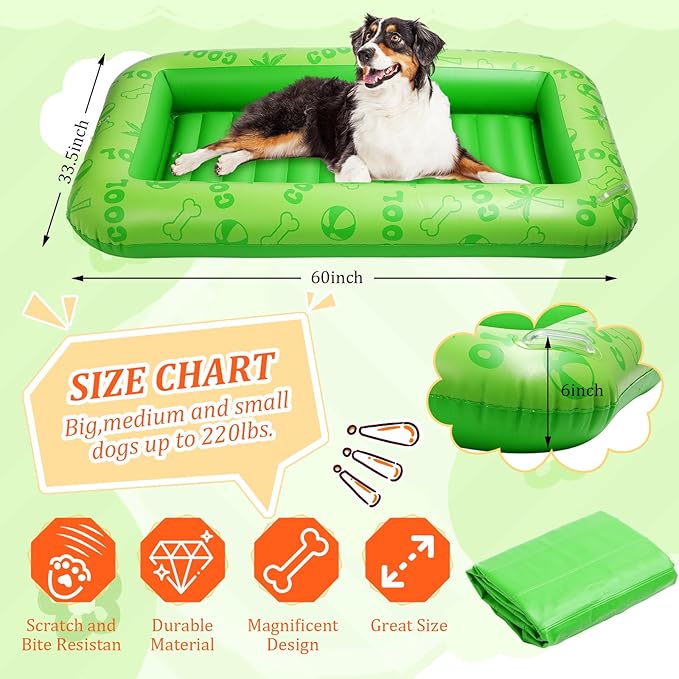 Dog Float for Summer Pool 60" x 33. 5" Inflatable Dog Pool Float with Rope and Handle Durable and Foldable Pet Raft Lake Floating Raft for Small Medium Large Dogs, Hold up to 220 Lbs