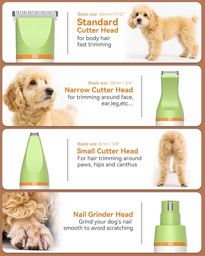 Dog Clippers with Paw Trimmer, All-in-One Dog Grooming Kit Low Noise Electric Rechargeable Small Quiet Foot Razor Pet Hair Shaver with Stainless Steel Scissors Guards for Dogs Cats at Home
