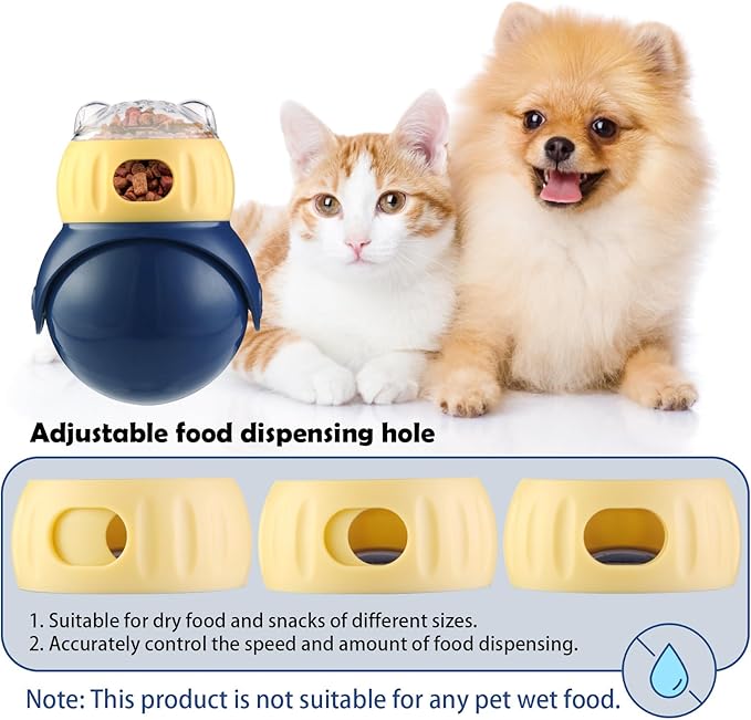 Slow Feeder Cat Bowl, Dog Slow Feeder, Cat Treat Dispenser Toy with Adjustable Dispensing Hole, Puzzle Toy to Prevent Boredom & Bloating for Cats and Small Dogs