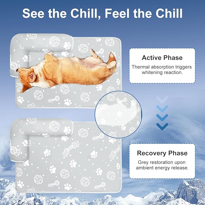 MH MYLUNE HOME Dog Cooling Mat with Supportive Pillows, 39"x28" Arc-Chill Fiber & Endothermic Color Changing Self Cooling Pad, Foldable & Washable Non-Toxic Summer Pet Blanket