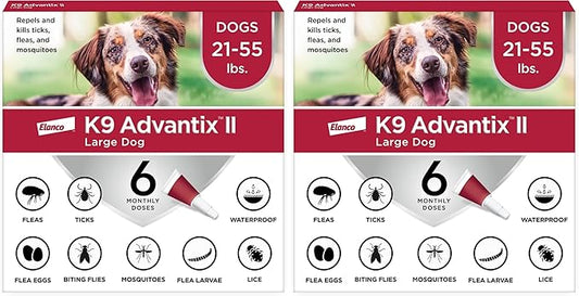 K9 Advantix II Large Dog Vet-Recommended Flea, Tick & Mosquito Treatment & Prevention | Dogs 21-55 lbs. | 6-Mo Supply (Pack of 2)