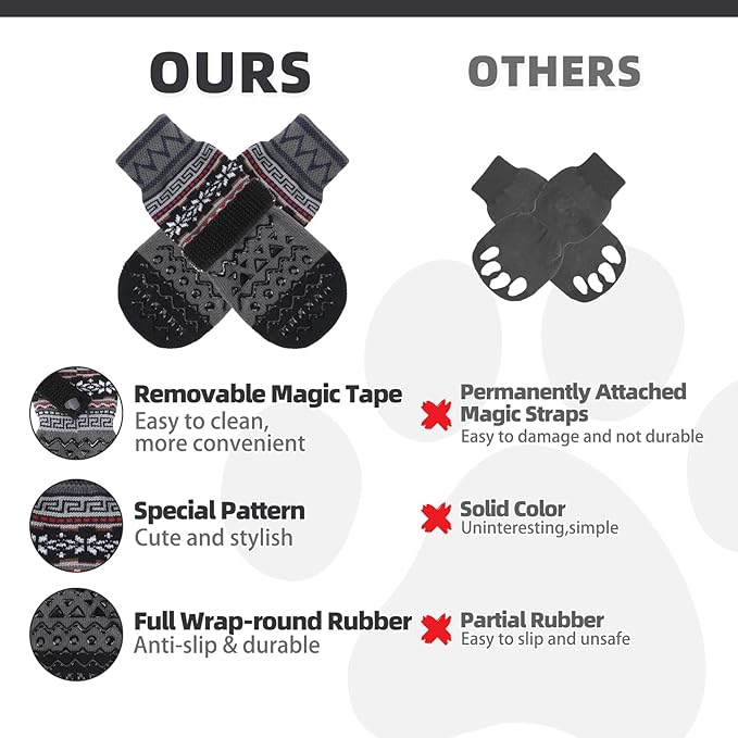 KOOLTAIL Dog Socks to Prevent Licking Paws for Hardwood Floors Anti Slip, Winter Warm Pet Boots&Paw Protector with Grippers, Double Sides Dogs Shoes Booties for Small Medium Large Senior Puppy Grey S