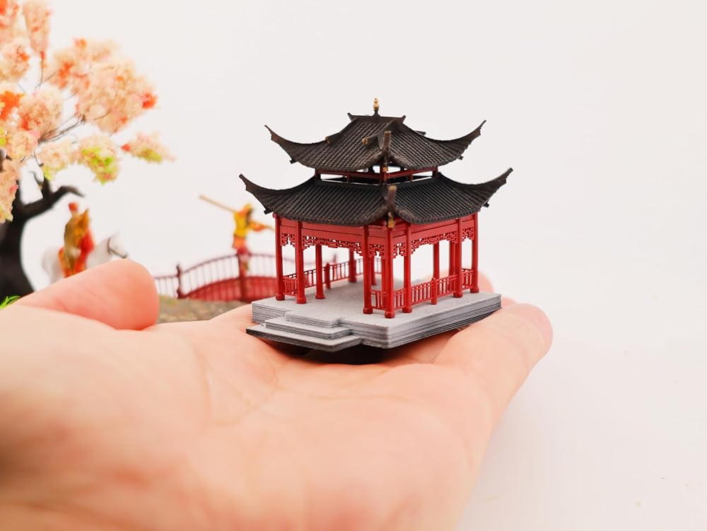 KARESANSUI Traditional Chinese Pavilion - Terrarium Decor, Chinese Aquarium Decoration, Fairy Garden Accessories, Paludarium Decor, Zen Garden Kit, Miniature Pagoda, Dollhouse Accessories (VDS0162-R)