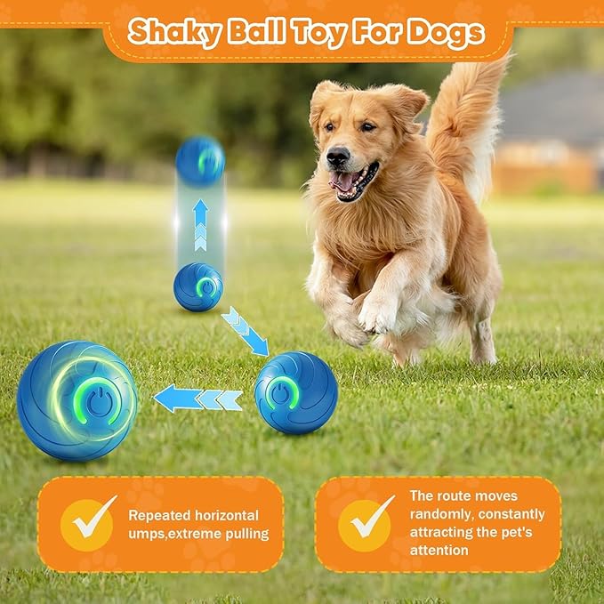 2PCS Shaky Ball Toy for Dogs, Interactive Dog BallToy, Vibrating Dog Balls, Smart Jumping BallToys, Fun Shaking Pet Bounce Electric Balls Automatic Moving Pet Toys for Dogs (Orange+Blue)