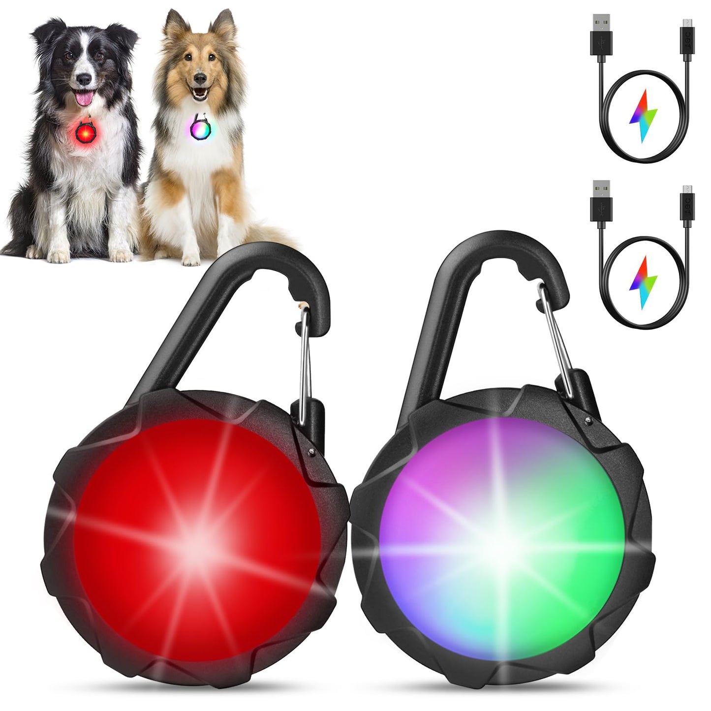 HAJIMMIU Dog Lights for Night Walking, 2 Pack Clip On Dog Collar Light with 4 Modes, 650mAh Rechargeable LED Pet Collar Charm for Nighttime