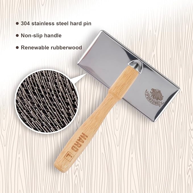 Wooden Slicker Brush - Stainless Steel Hard Pins for Grooming Short-Haired Pets (Size M)