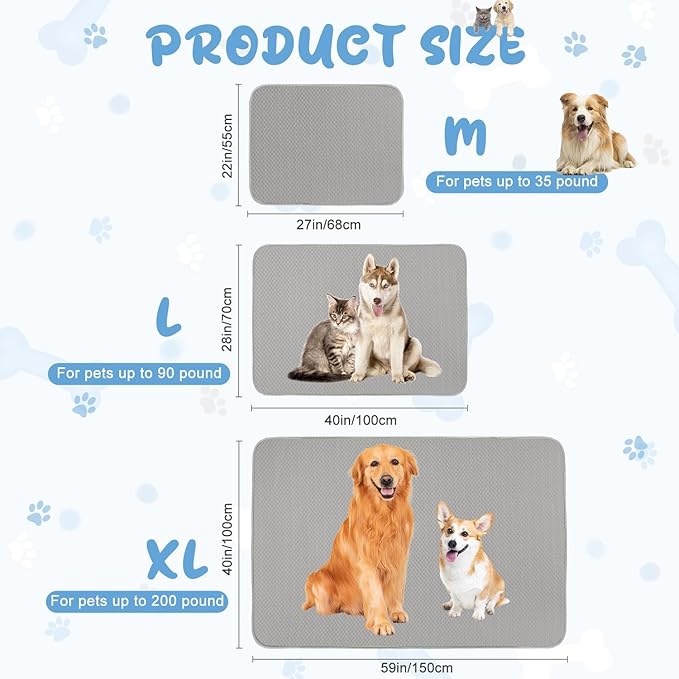 Summer Dog Cooling Mat Washable Ice Silk Self Cool Pad for Medium Dogs and Cats, 40x28in Pet Sleeping Pad for Crate, Bed, Indoor & Outdoor Floor, Car Seats