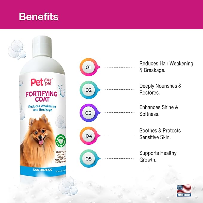 Natural Dog Shampoo for Coat Strength – Fortifying Formula with Argan, Jojoba Oil & Aloe Vera – Deodorizing & Moisturizing Grooming Wash for Shedding & Sensitive Skin - 16 oz