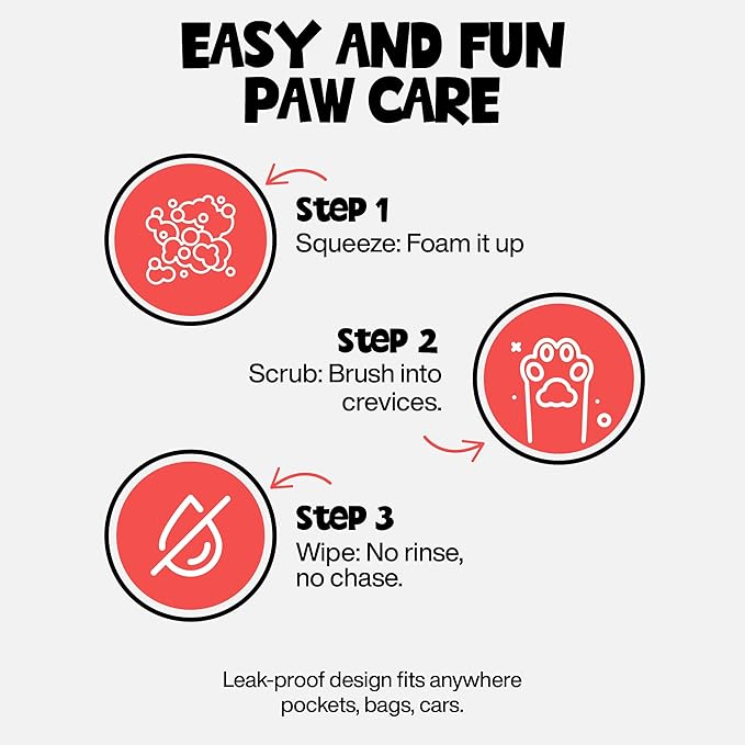 Paw Cleanser - Gentle, Unscented Foaming Cleanser with Built-in-Brush - No-Rinse Paw Cleaner for Dogs and Cats - Paw Cleaner for Repairing & Restoring Cracked Paws - 5.07 fl oz