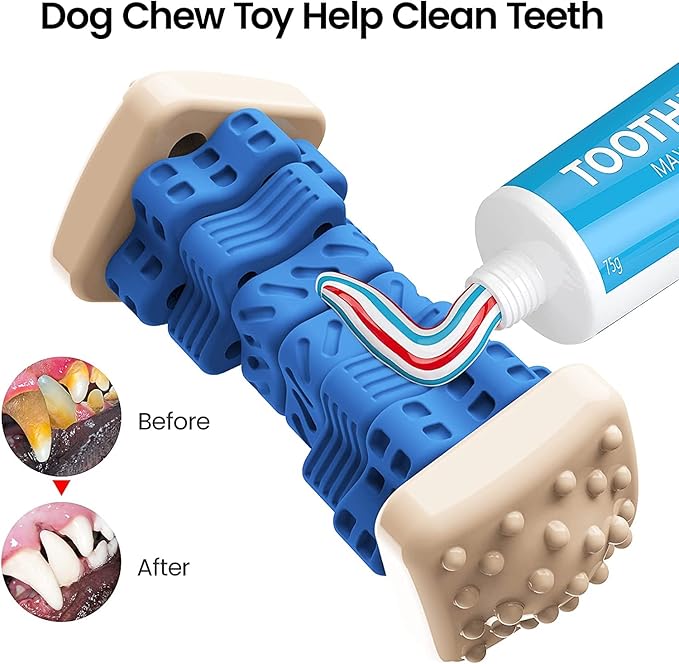 Dog Toys for Aggressive Chewers, Tough Dog Chew Toys, with Beef Flavor, Safe Rubber Indestructible, for Large Medium Small Dogs - Blue