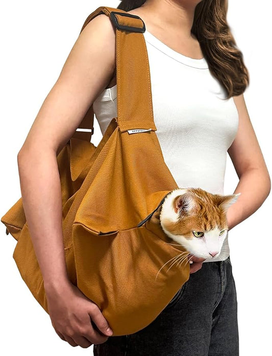 Cat Carrier Soft, Cat Sling for Medium & Large Cats up to 20lbs | Escape-Proof & Anxiety-Reducing Design, Restraint Bag for Vet Visits, Nail Trimming & Travel –Caramel